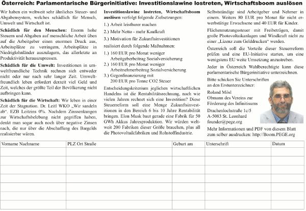 
Unterschriftenliste zum Ausdrucken
und Erklärung der Hintergründe zu
allen Forderungen der
parlamentarischen Bürgerinitiative